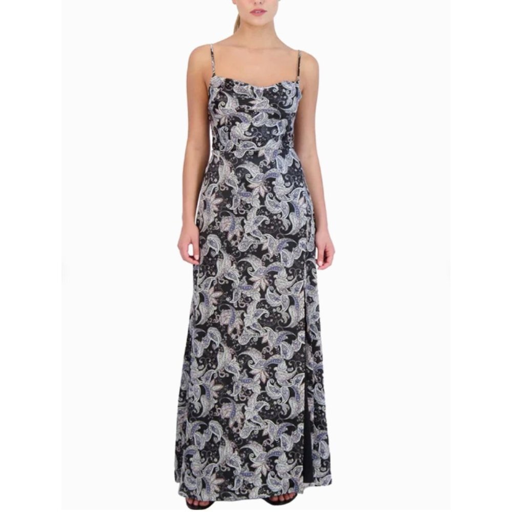 NWT Shelli Segal Paisley Printed Cowl Neck Maxi Dress Flowy Long Party‎ Gown